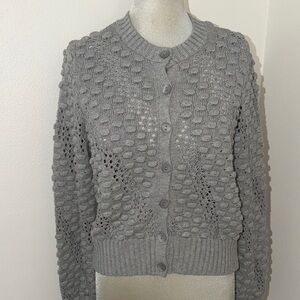 NWT Forte Cashmere gray knobby sweater cardigan medium m